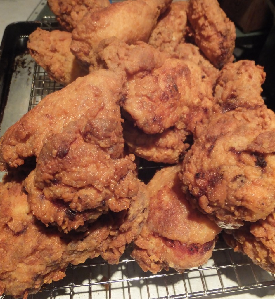Fried Chicken Resting on Wire Rack